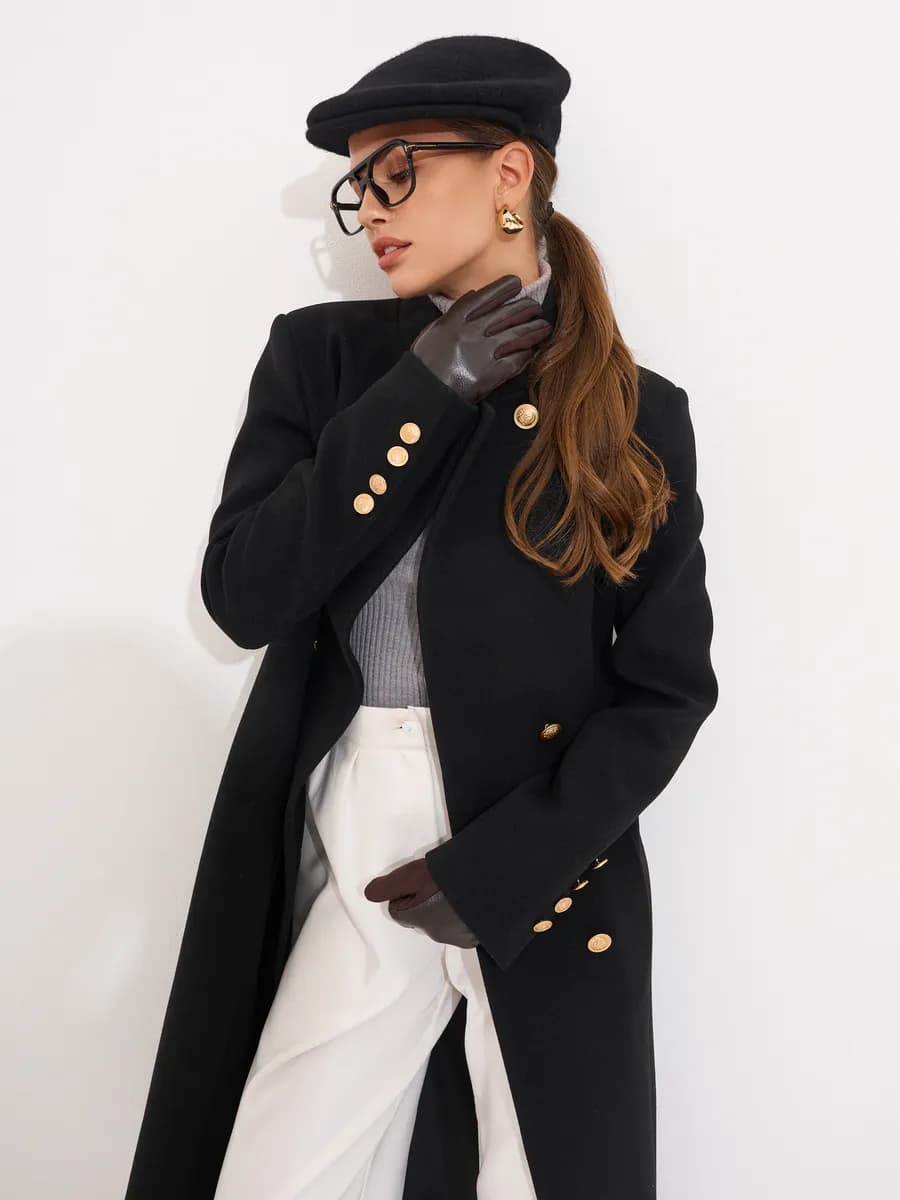 Пальто демисезонное длинное двубортное приталенное