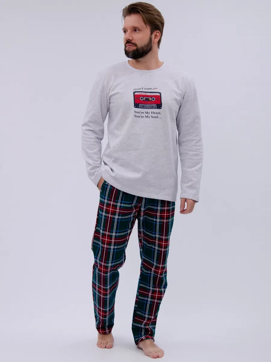 Пижама со штанами и кофтой теплая с начесом хлопок