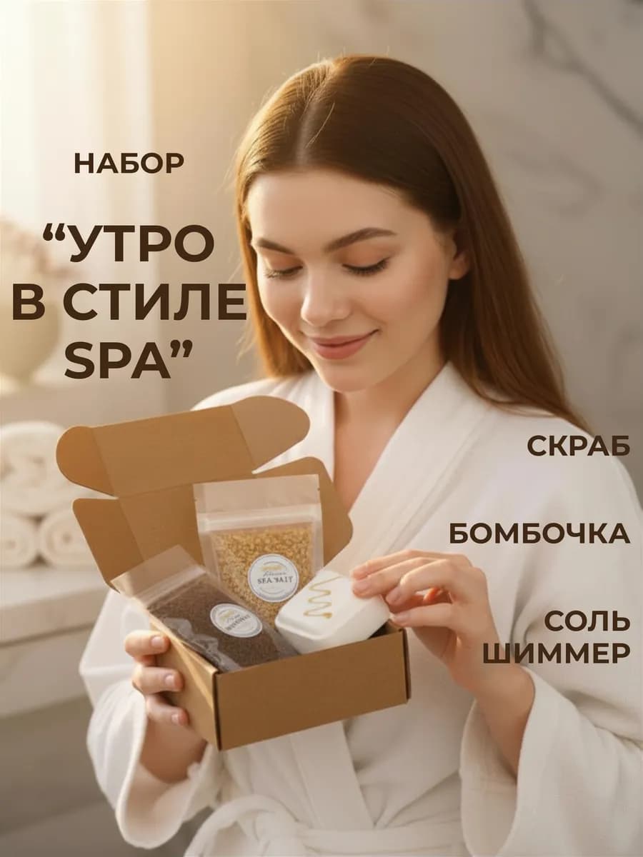 СПА набор подарочный женский бомбочка, скраб, соль - шиммер