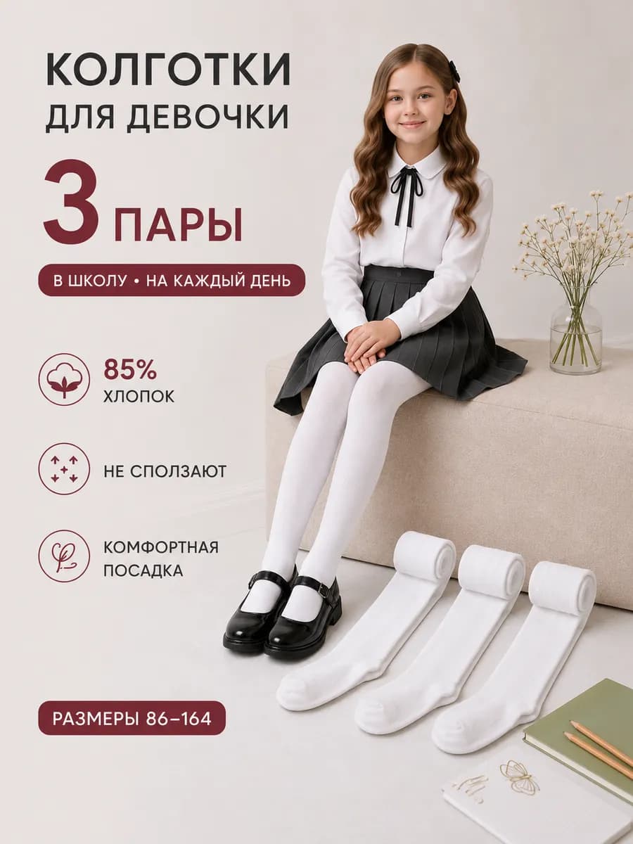 Колготки школьные однотонные набор