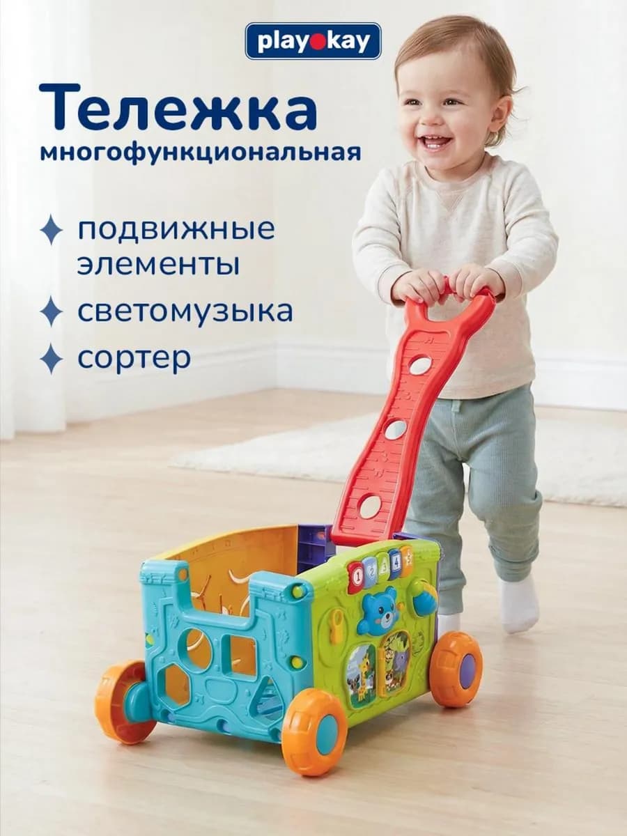 Игрушка сортер для малышей - монтессори с тележкой 2 в 1