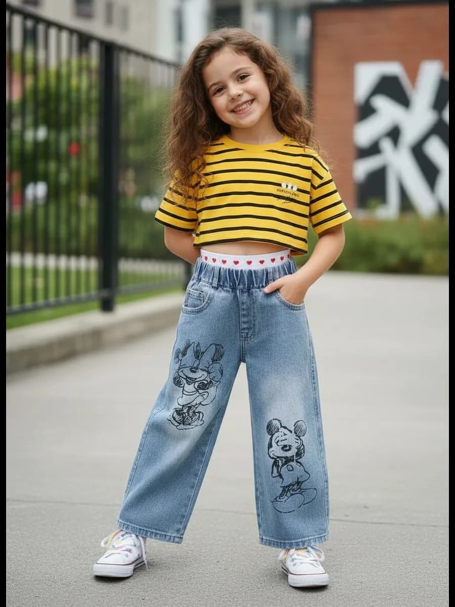 Джинсы с микки маусом на резинке