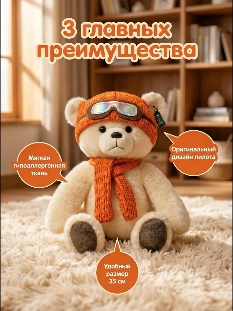 Мягкая игрушка Мишка Тедди в шапке и шарфе