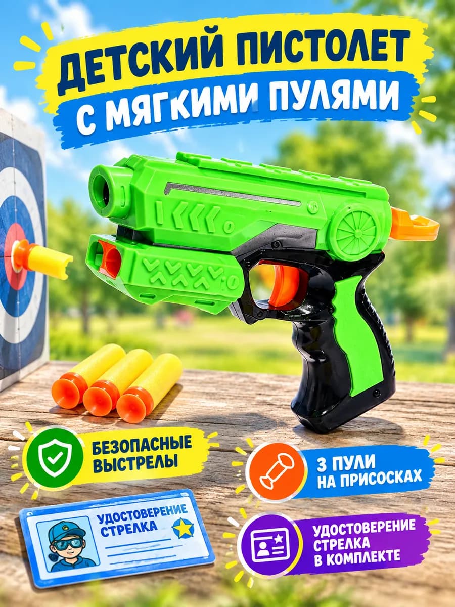 Пистолет игрушечный с мягкими пулями для мальчика