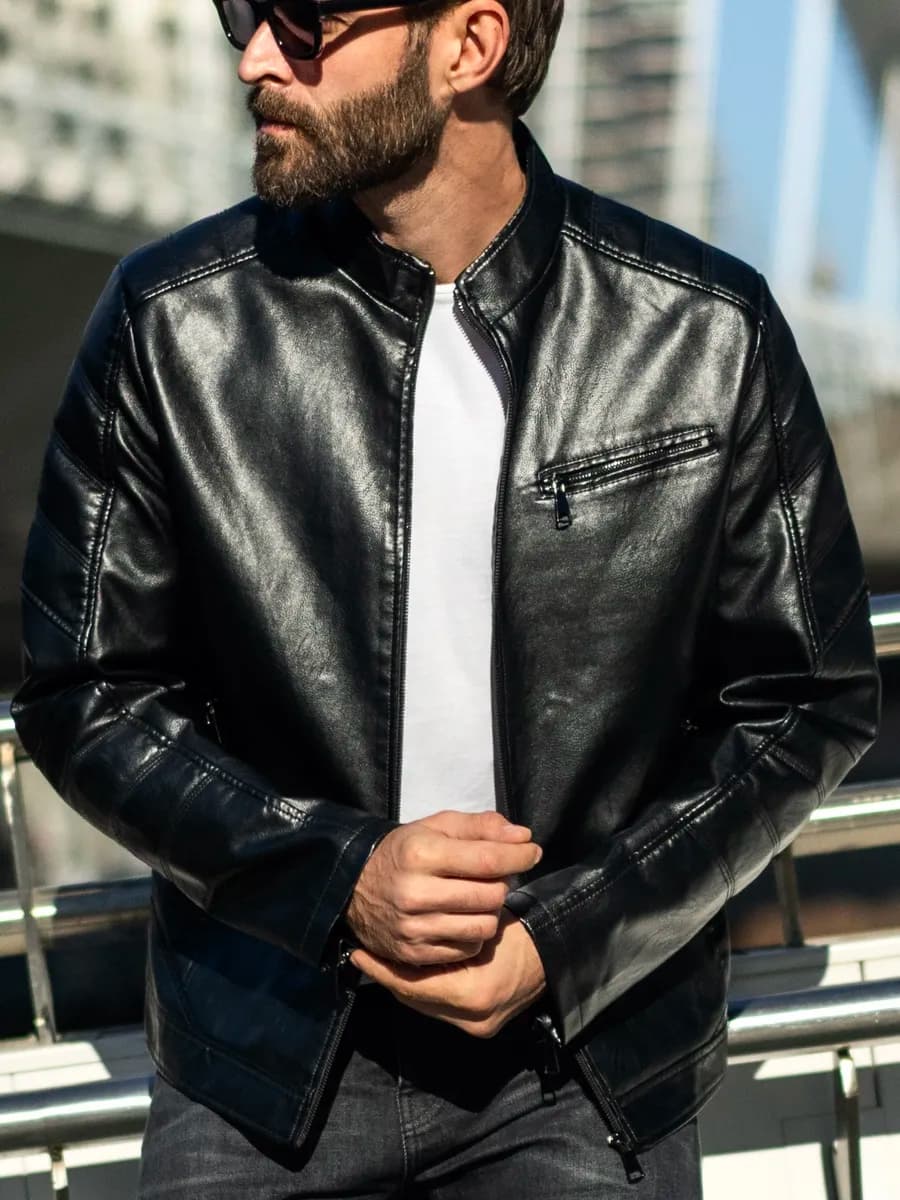 Куртка кожаная стеганая весенняя - фото 1