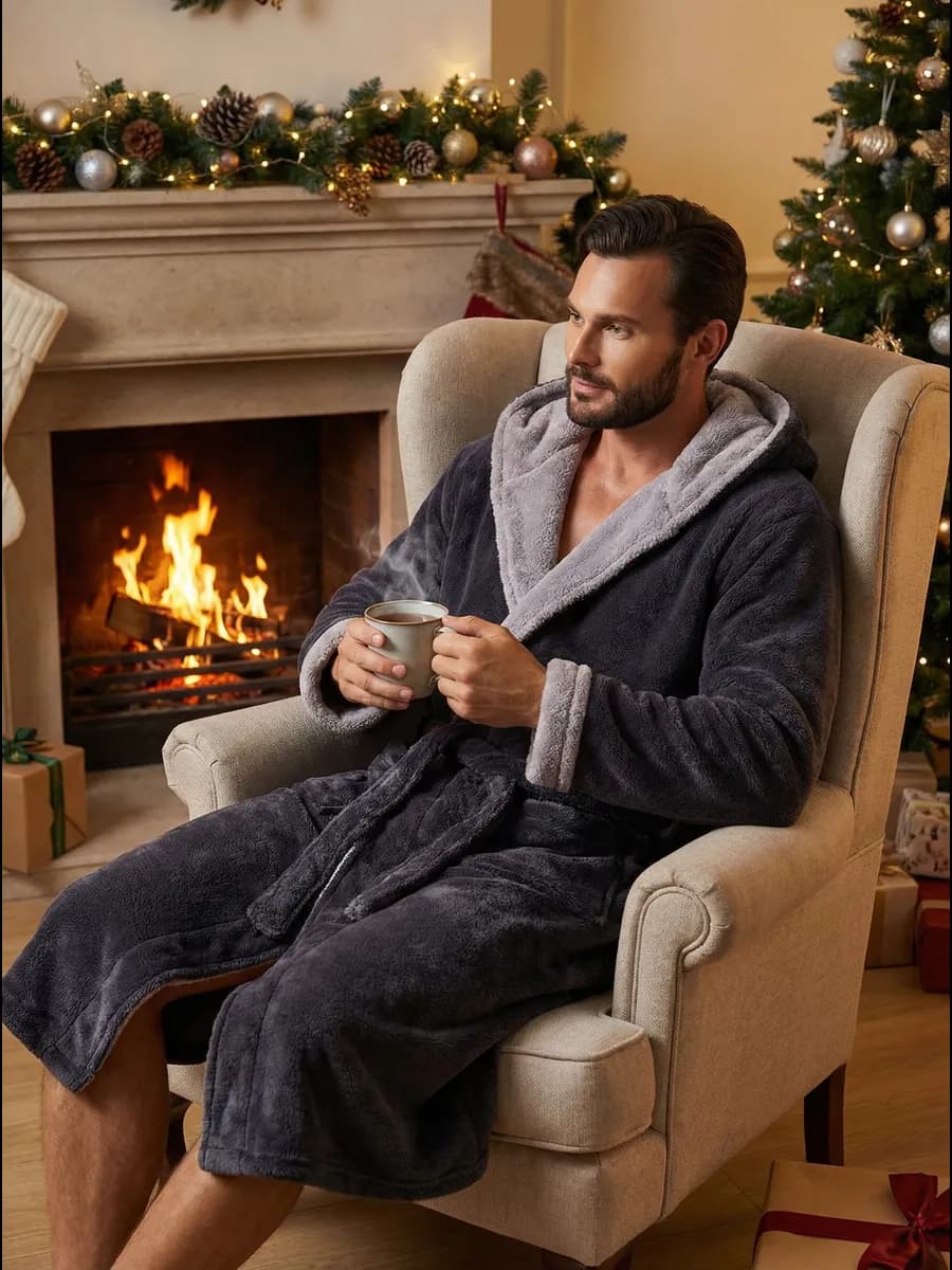 Халат домашний махровый с капюшоном теплый на запахе