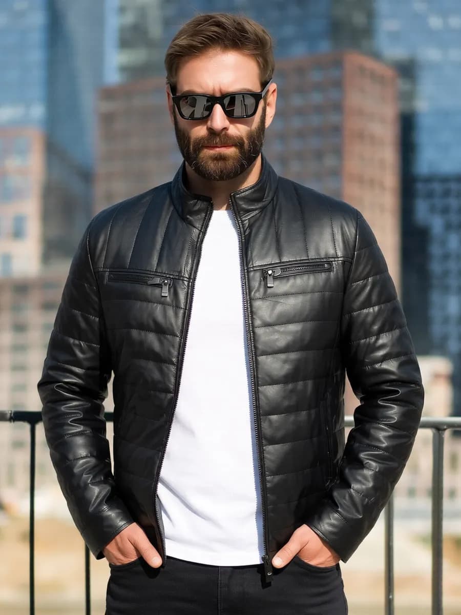 Куртка кожаная стеганая весенняя