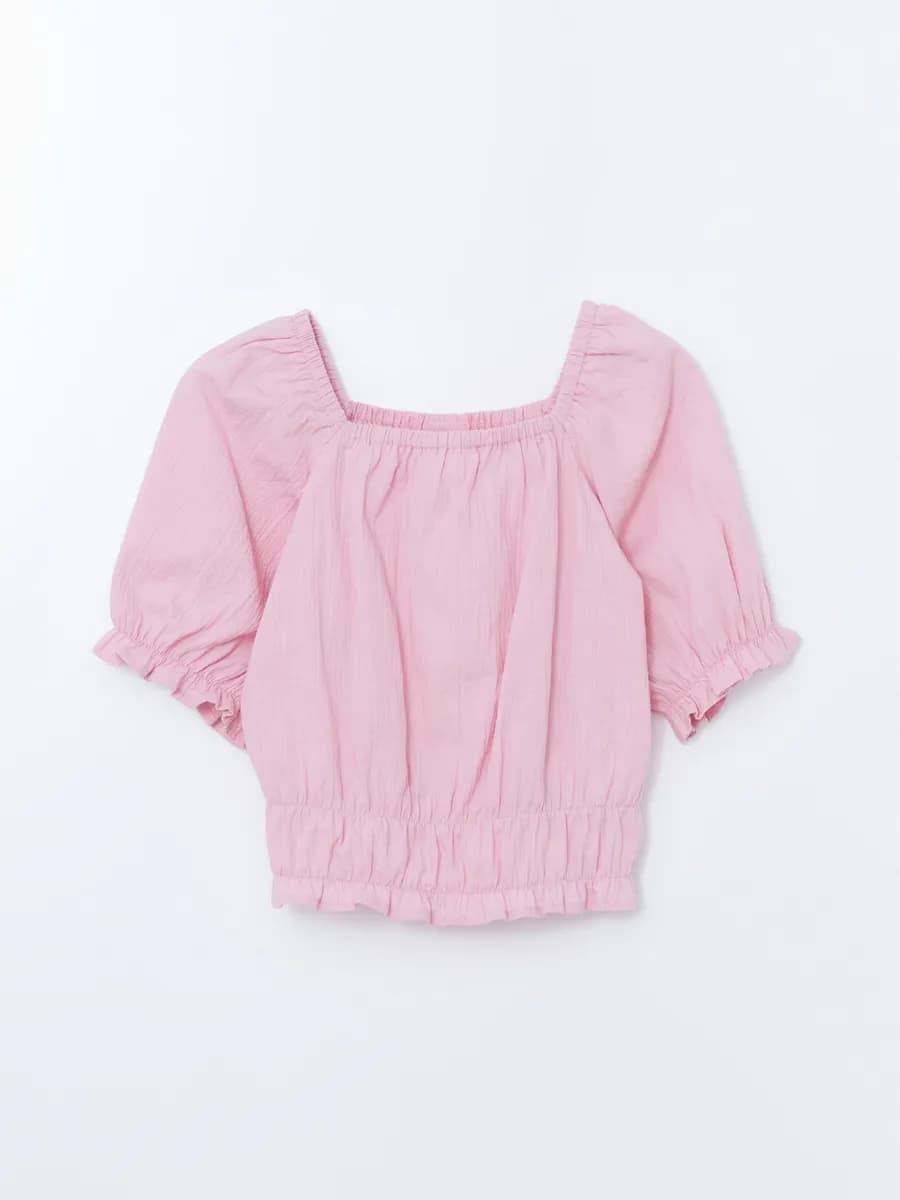 Блузка с квадратным воротником и сборками для девочек