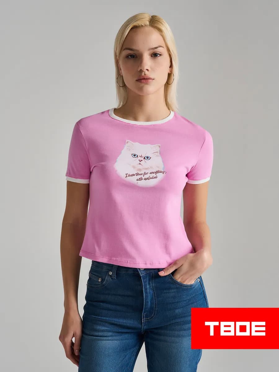 Футболка приталенная с принтом кота