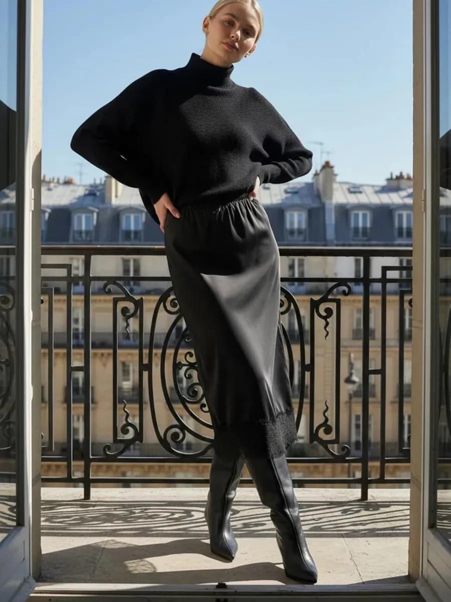 Юбка миди атласная с кружевом в бельевом стиле