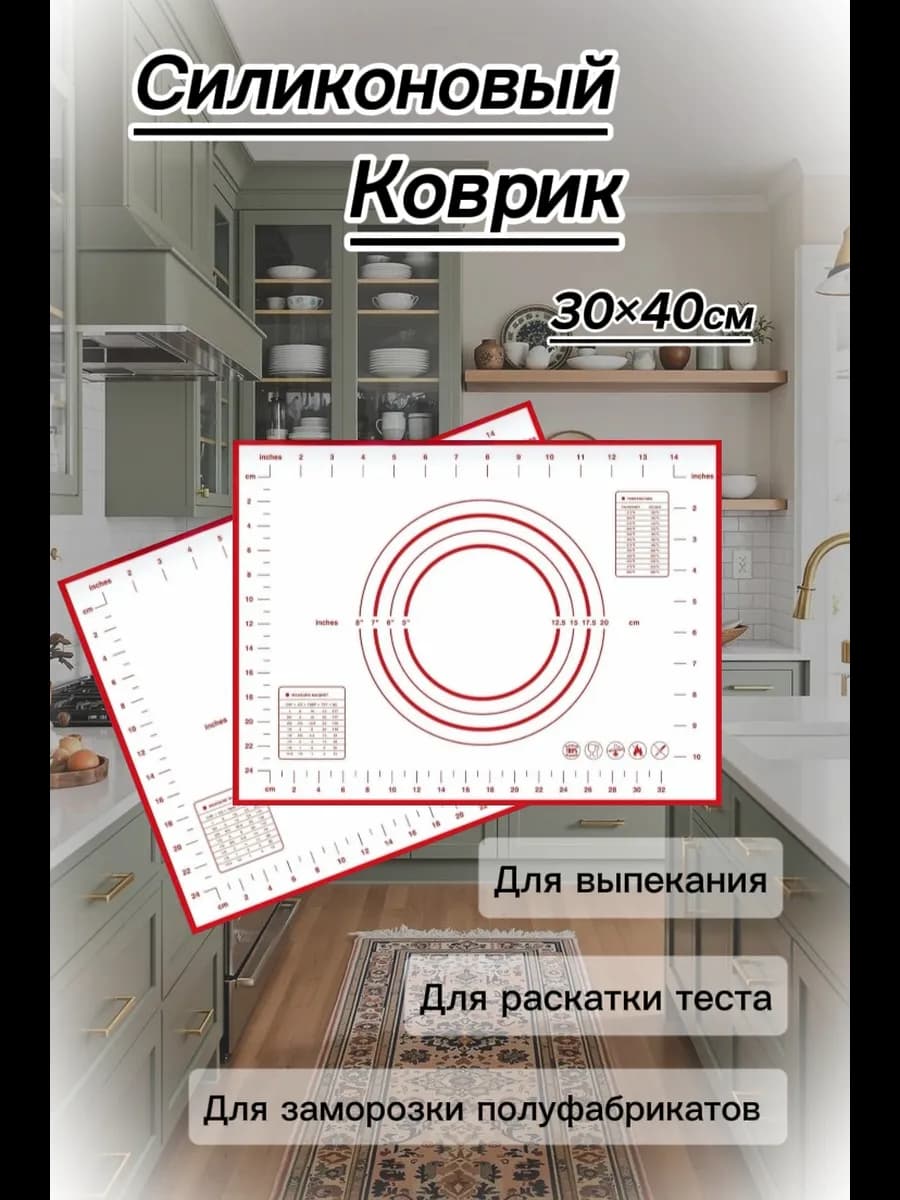Силиконовый коврик 30х40см для выпечки и раскатки теста