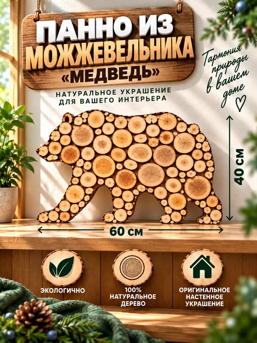 Панно из можжевельника для бани Медведь