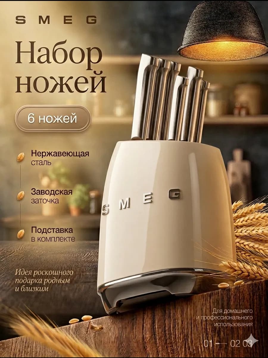 Набор кухонных ножей SMEG с подставкой