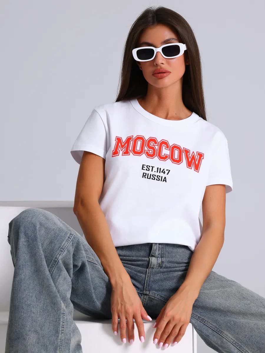 Футболка белая с принтом хлопок 100%