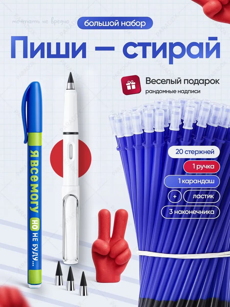 Набор ручка пиши стирай, стрержки, карандаш и ластик