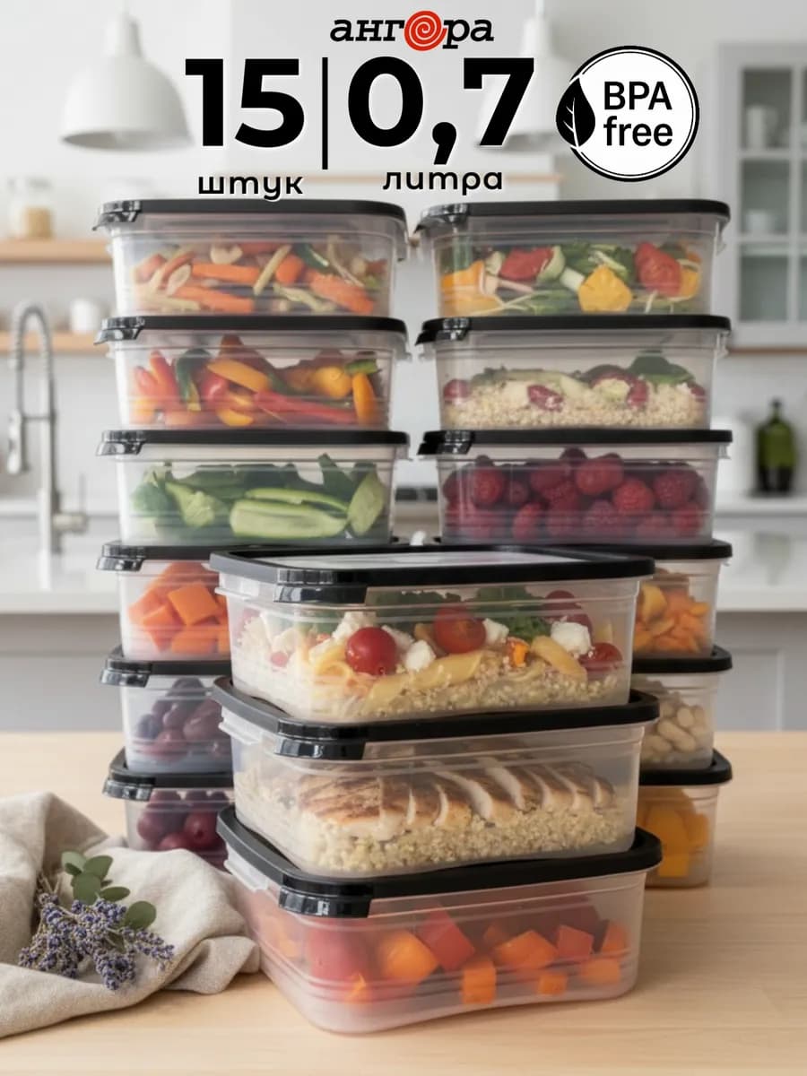 Контейнер для еды и заморозки, 15 шт