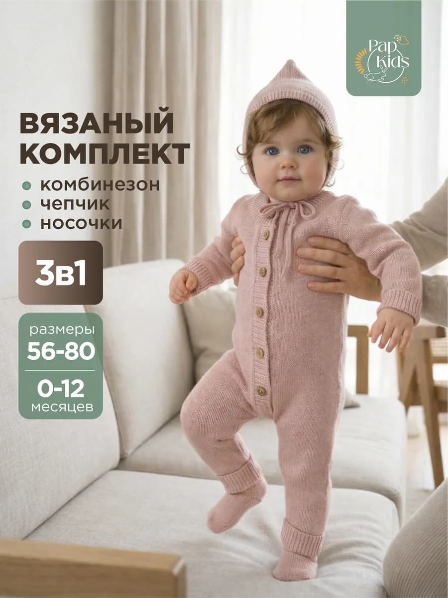 Детский комбинезон вязаный для новорожденных