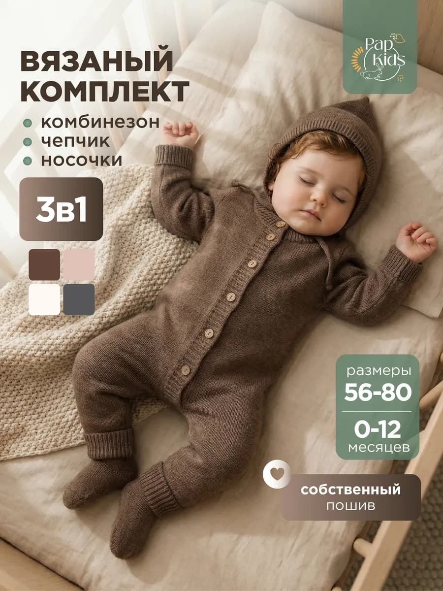 Детский комбинезон вязаный для новорожденных