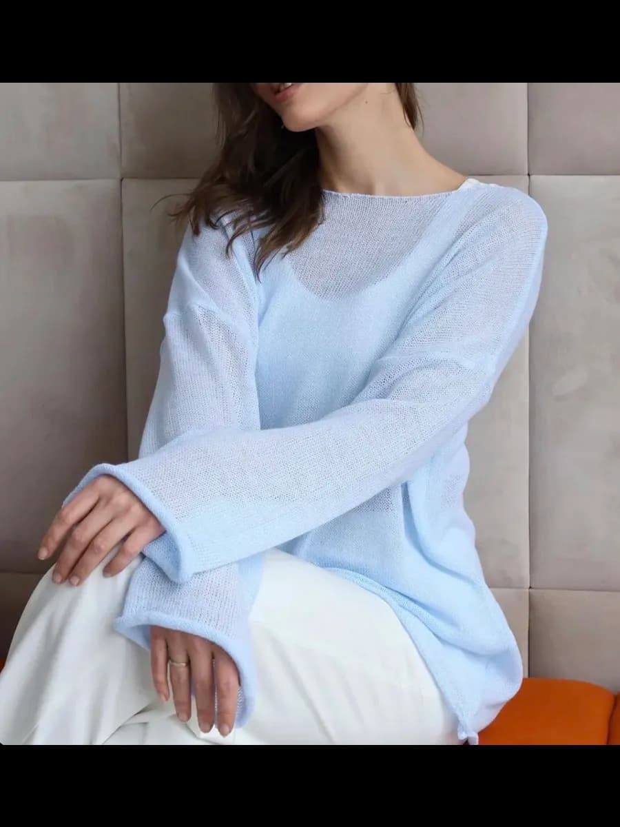 Свитер женский вязаный тонкий паутинка сетка oversize