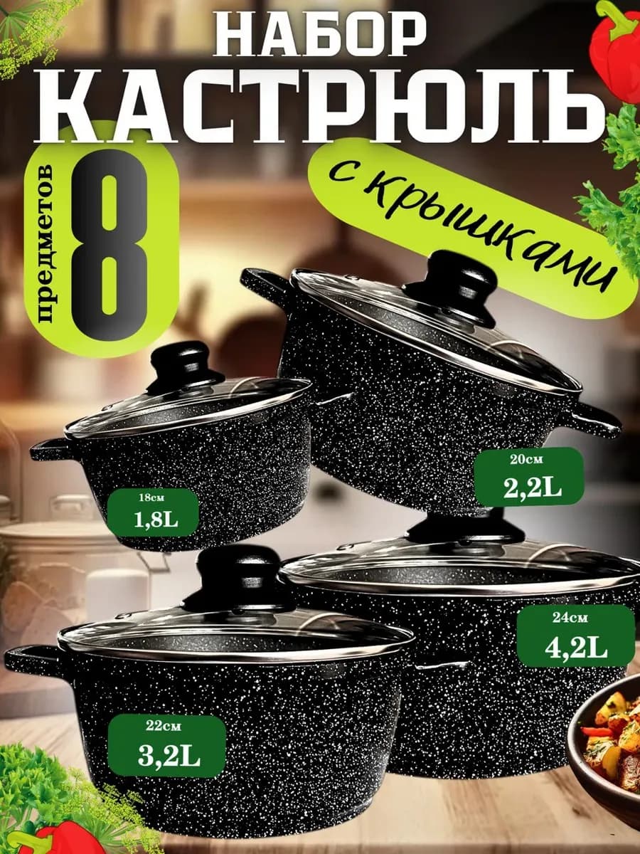 Набор кастрюль с крышками с антипригарным покрытием
