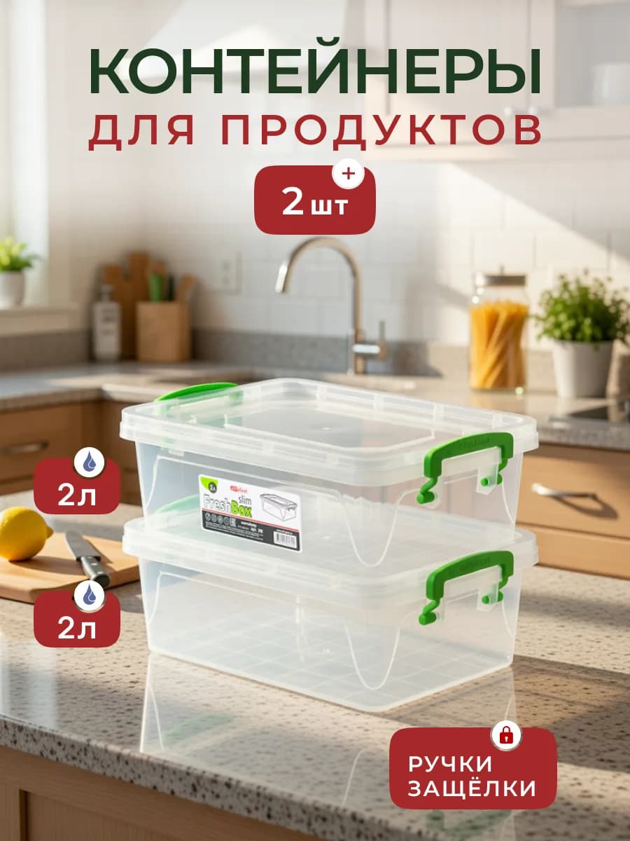Контейнер пластиковый с крышкой 2 л 2 шт