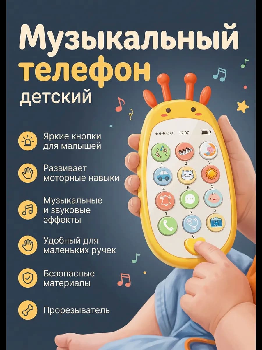 Музыкальный телефон детский, развивающая игрушка от года