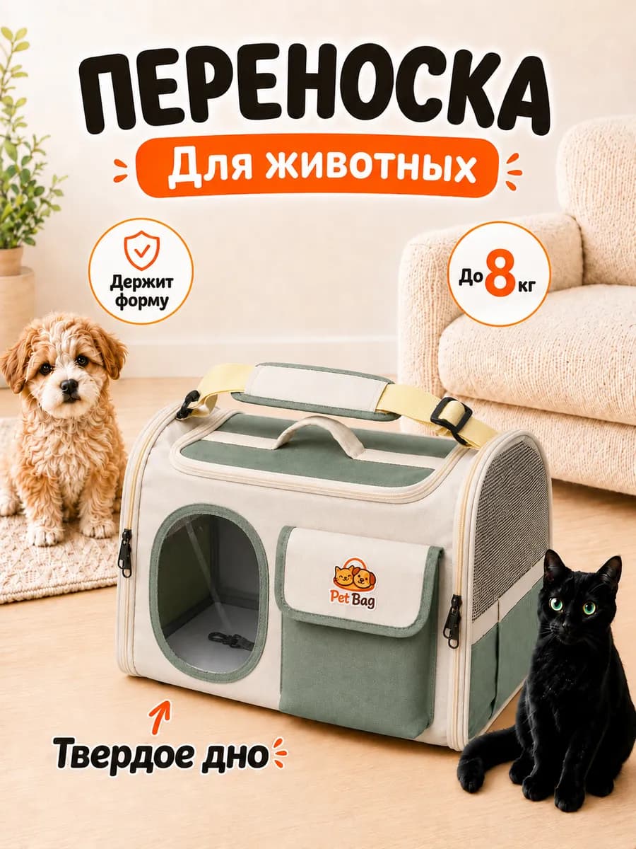 Сумка переноска PetBag для домашних животных бежево-мятная