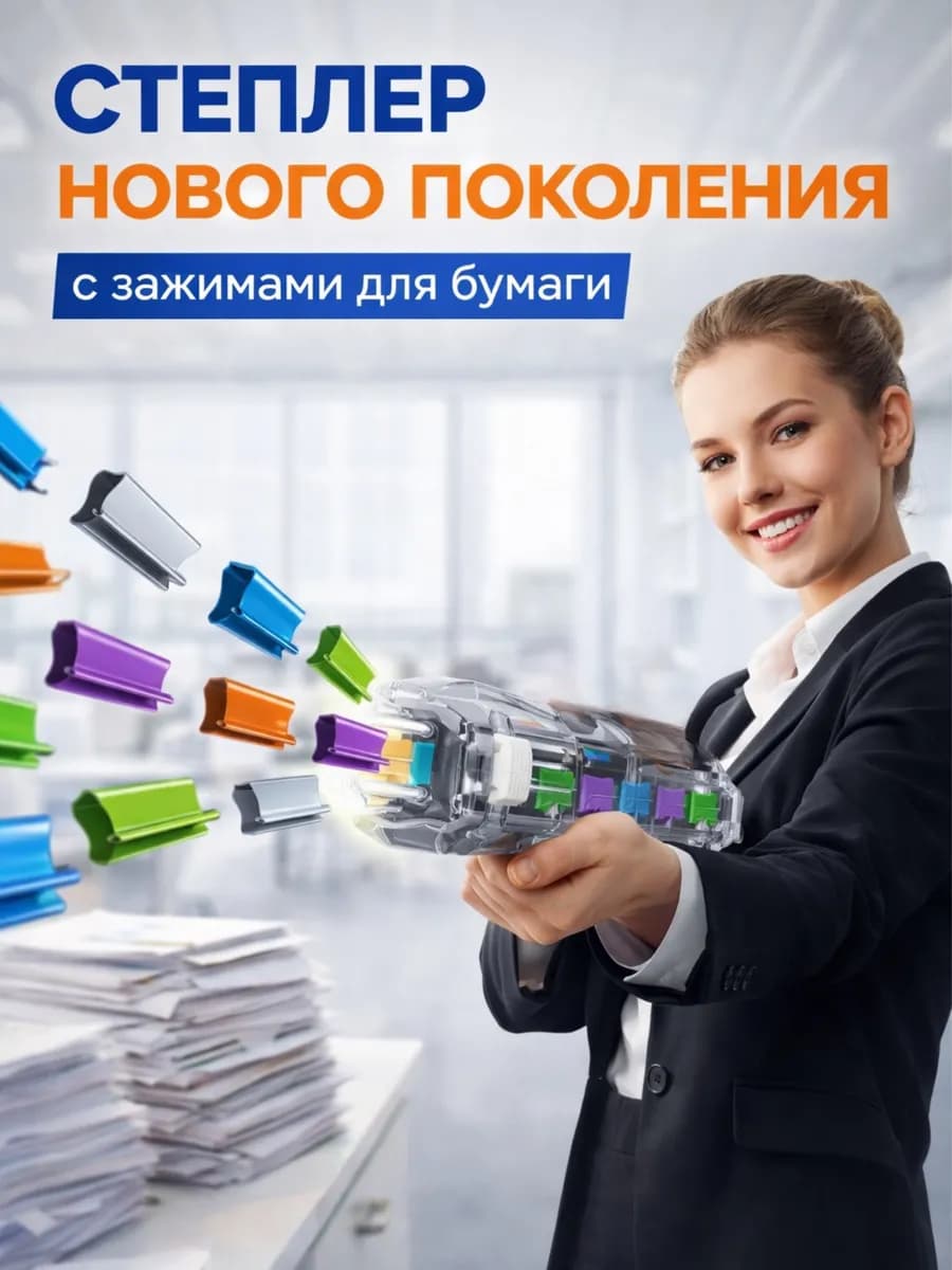 Степлер зажимной с зажимами для бумаги