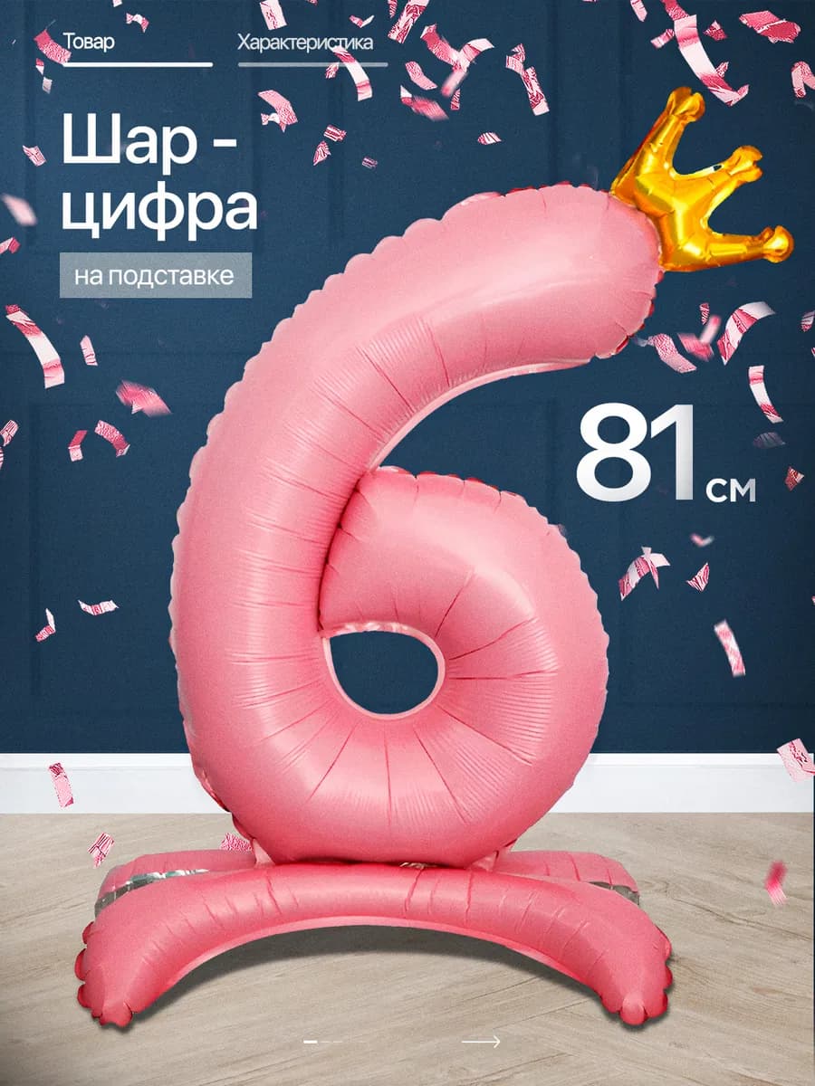 Шар цифра 6 лет фольгированный фотозона на день рождения