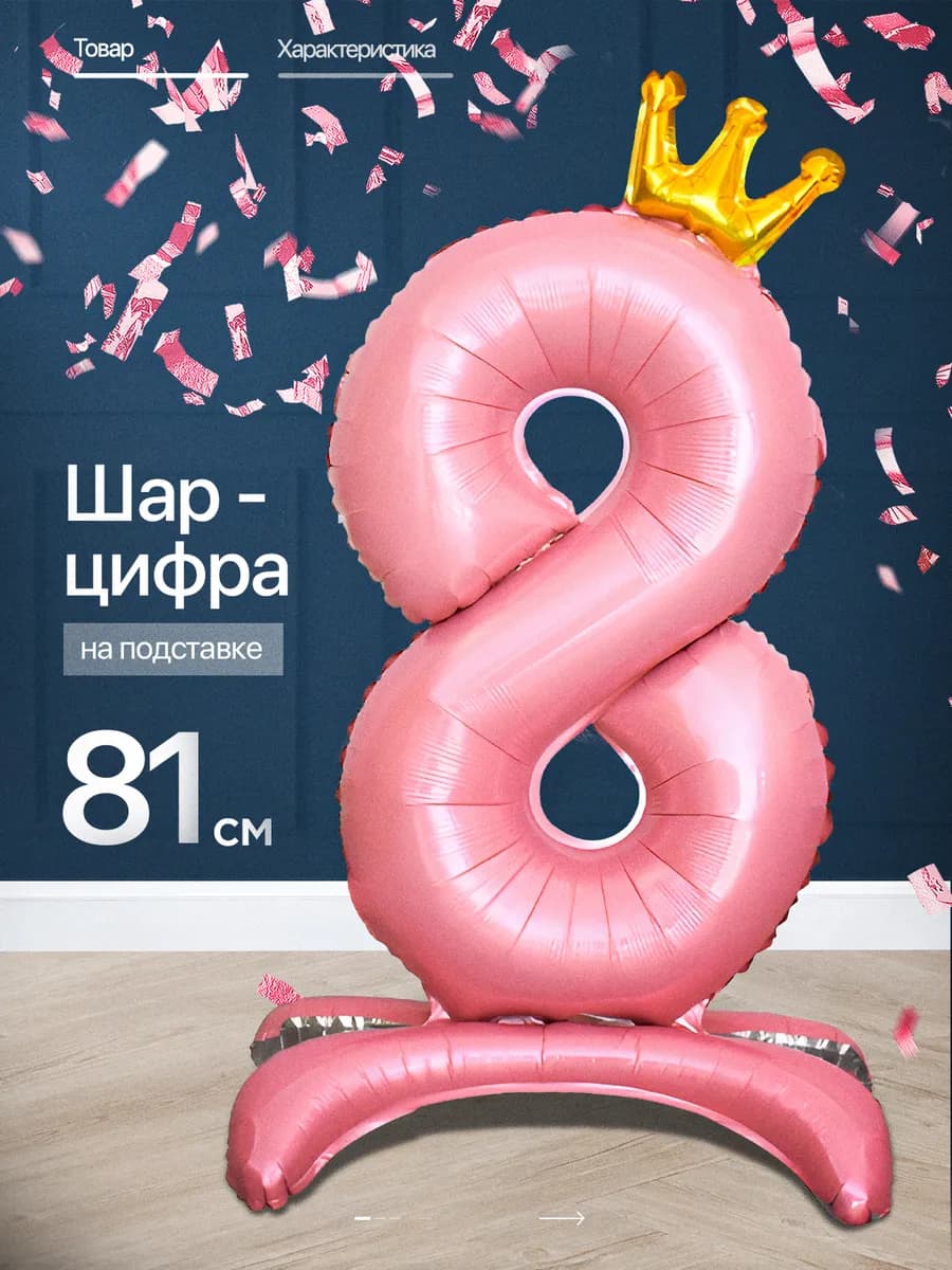 Шар цифра 8 лет фольгированный фотозона на день рождения