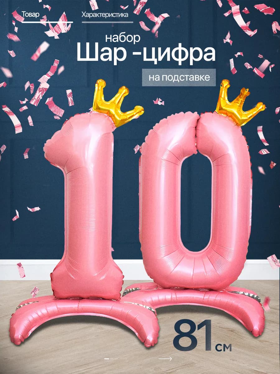 Шар цифра 10 лет фольгированный фотозона на день рождения