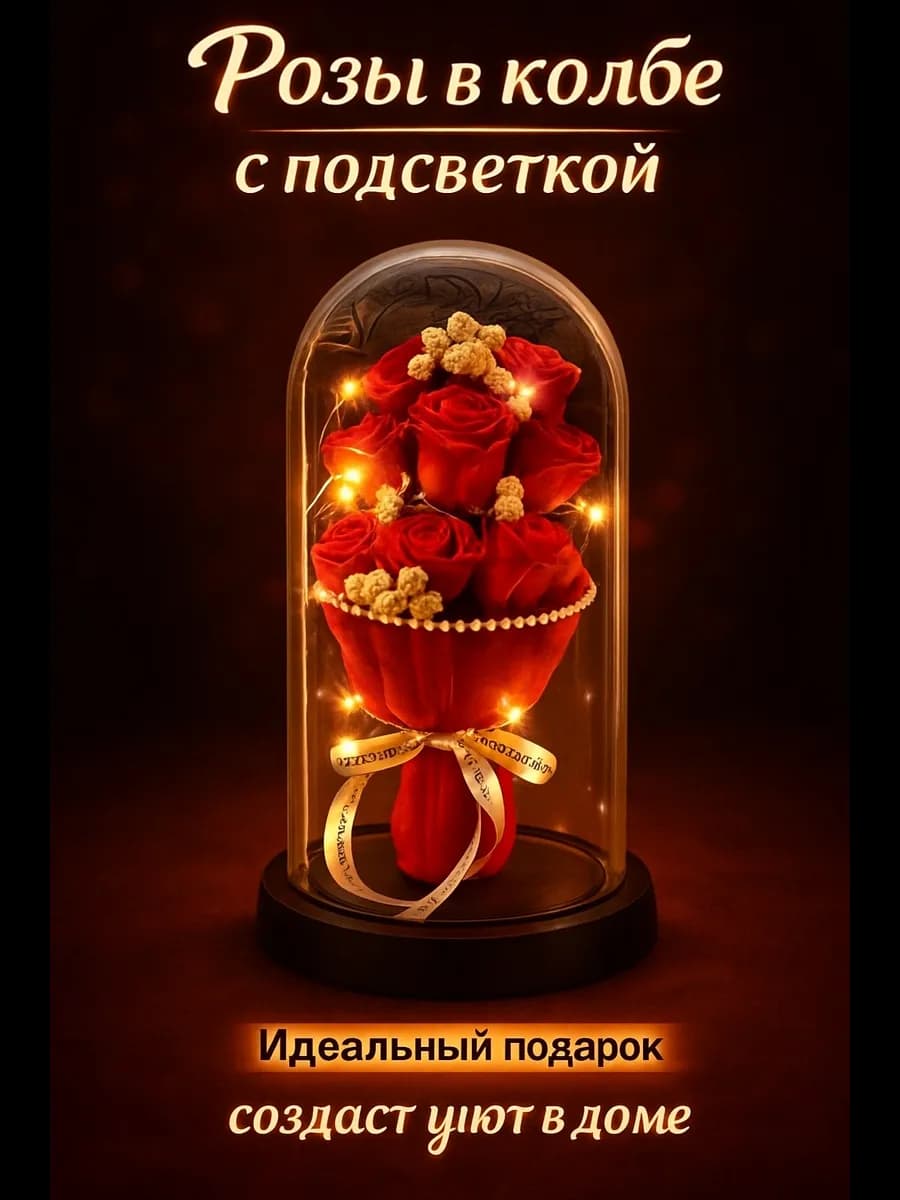 Букет вечных роз в колбе с подсветкой