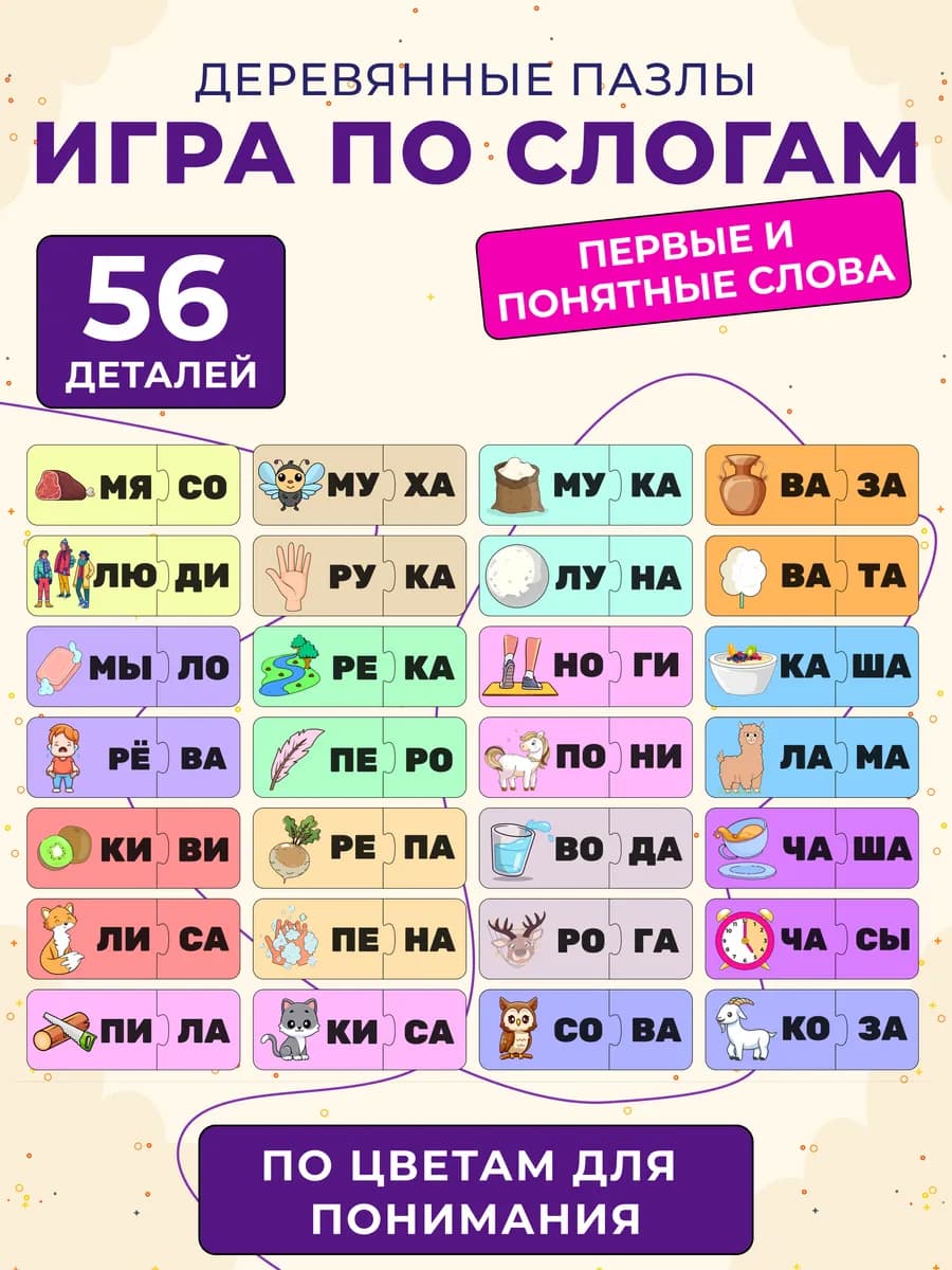 Развивающая деревянная игра читаем по слогам