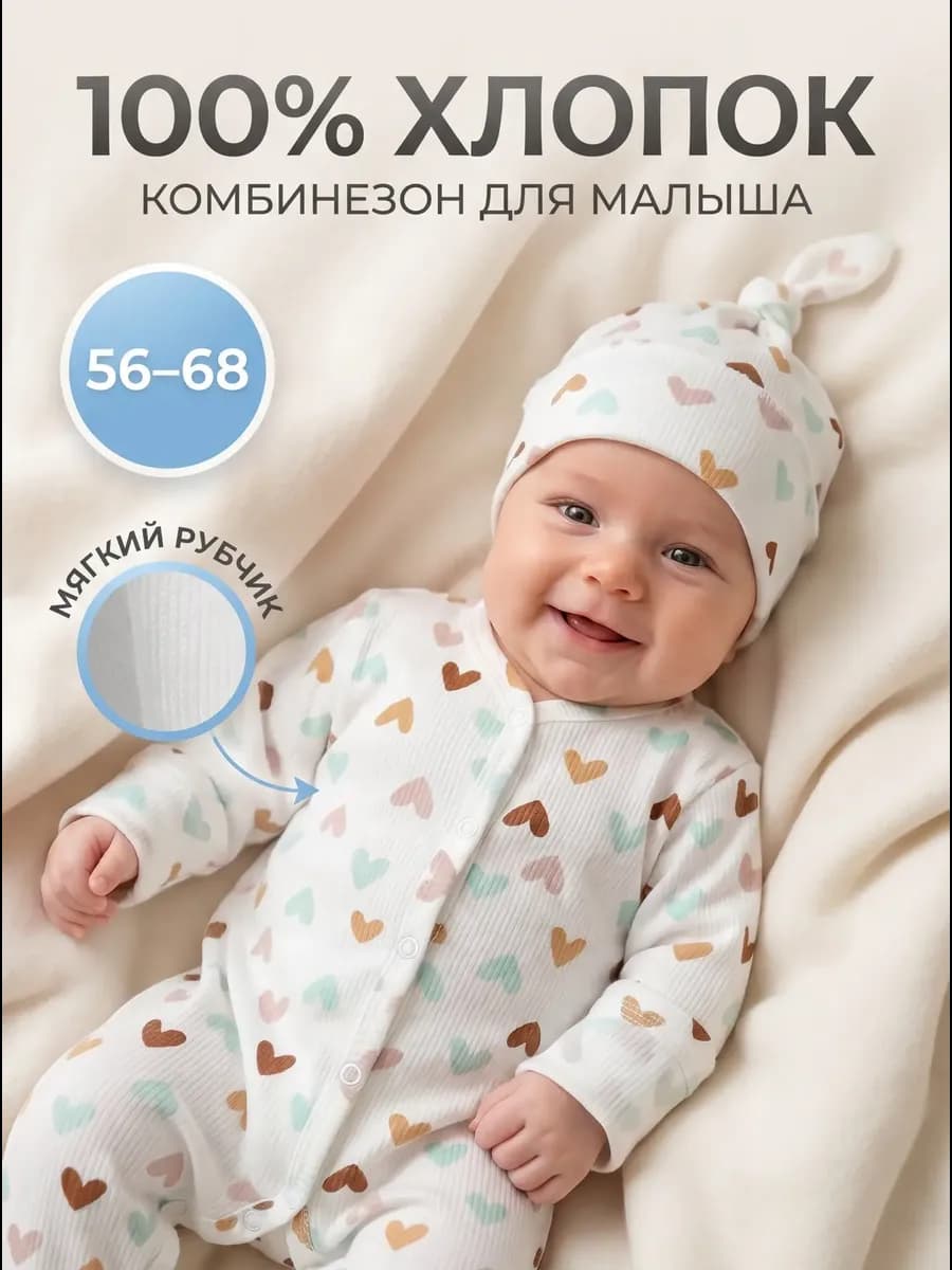 Комбинезон нательный слип с антицарапками и шапкой