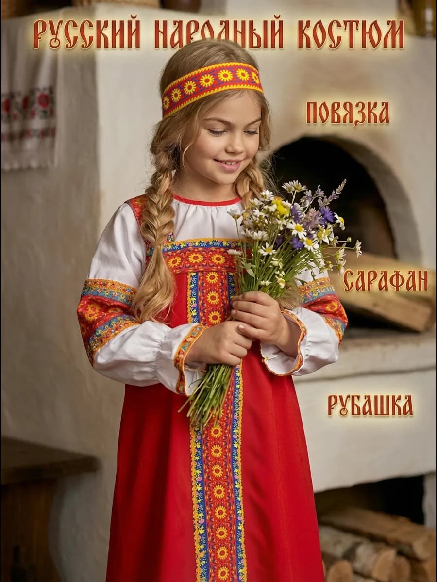 Русский народный костюм сарафан с рубашкой и повязкой