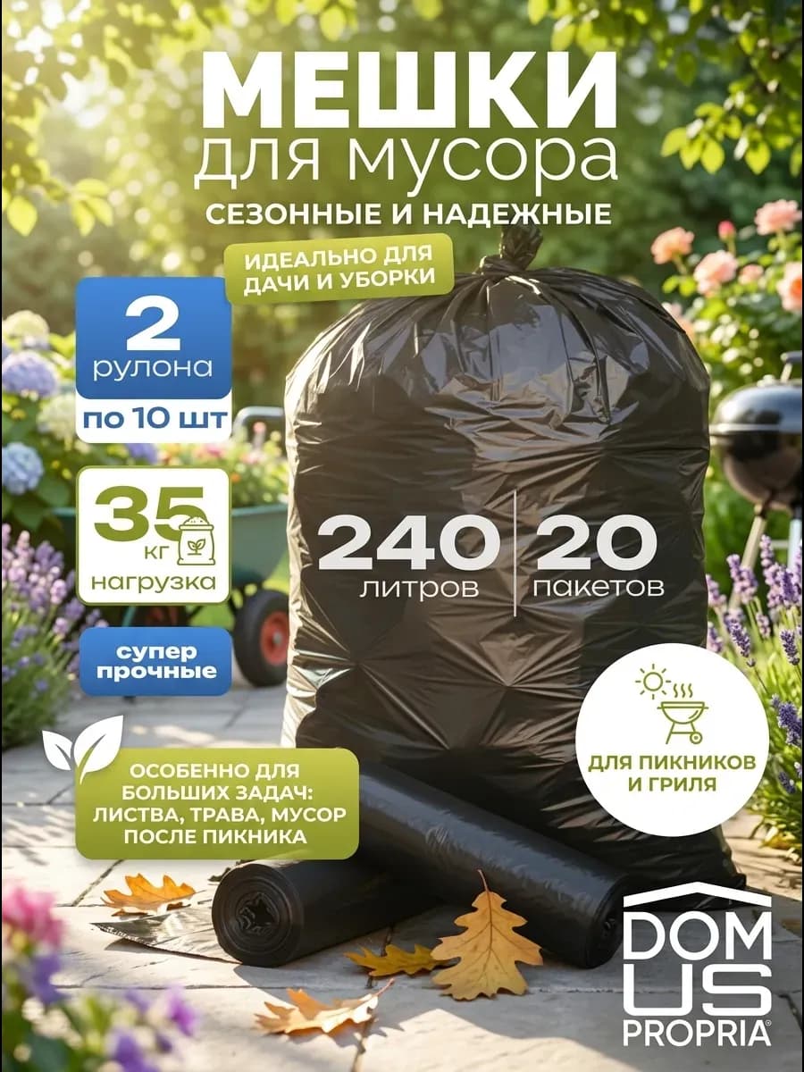 Мешки для мусора 240 л в рулонах 20 шт