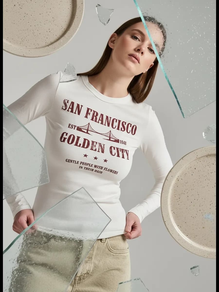 Лонгслив приталенный с принтом San Francisco