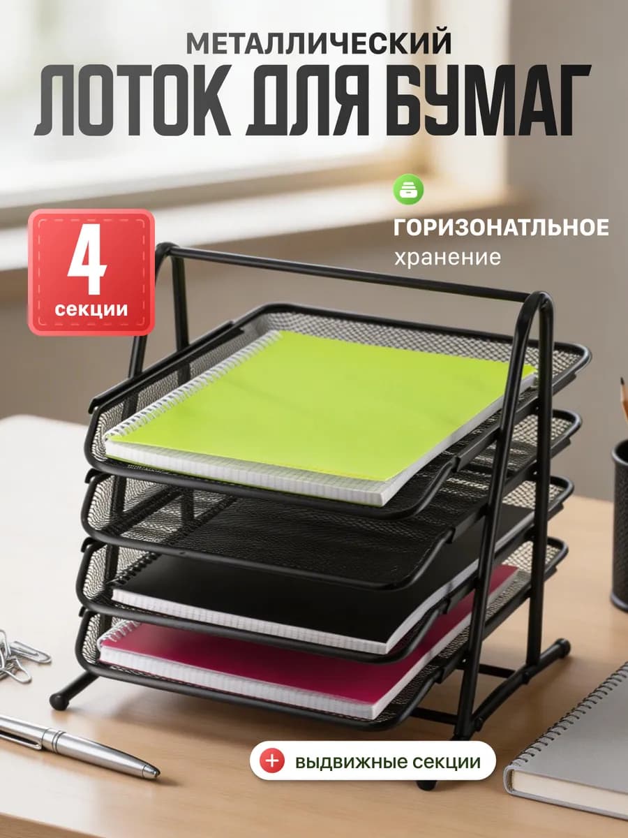Лоток для бумаг горизонтальный 4 отделения