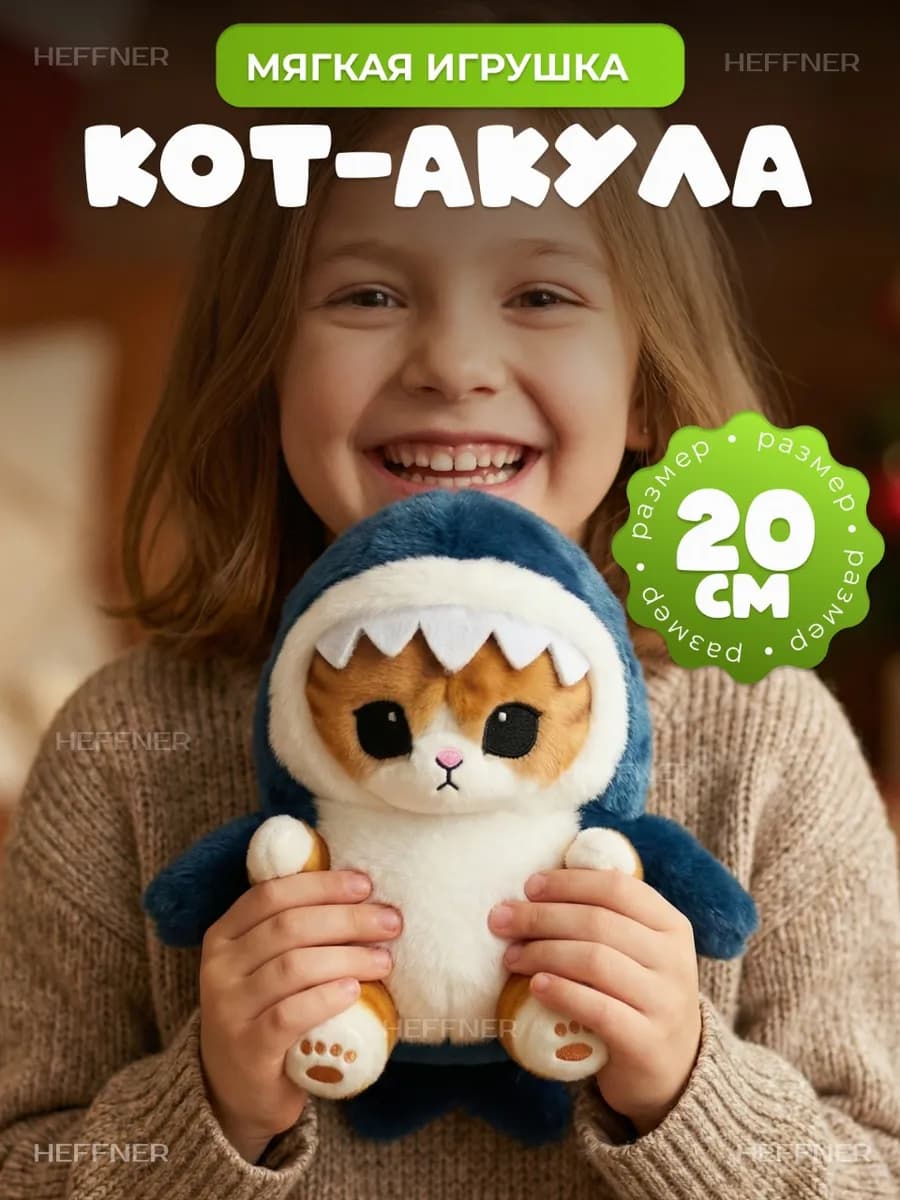 Мягкая игрушка Кот акула антистресс плюшевая 20 см