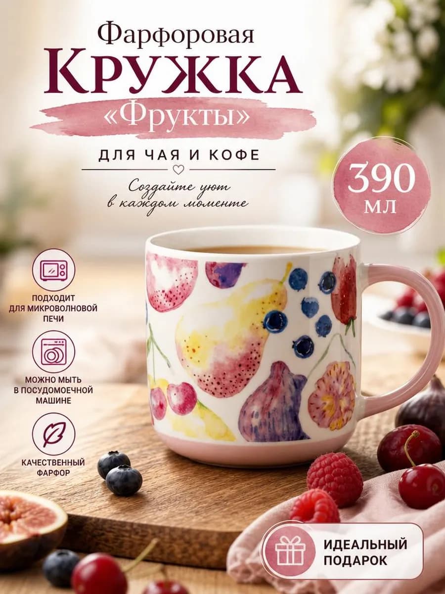 Кружка для чая и кофе фарфоровая -390мл