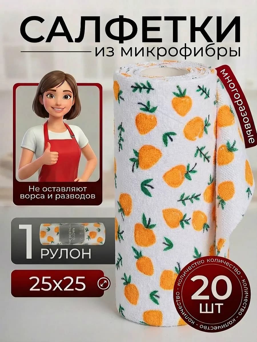 Салфетки для уборки и кухни из микрофибры в рулоне