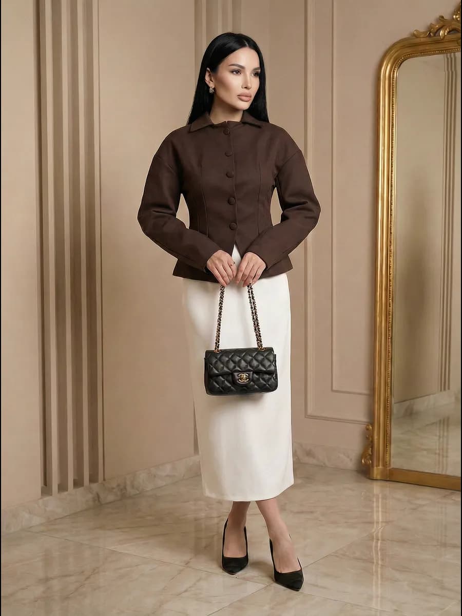 пиджак жакет приталенный шоколадно-коричневый