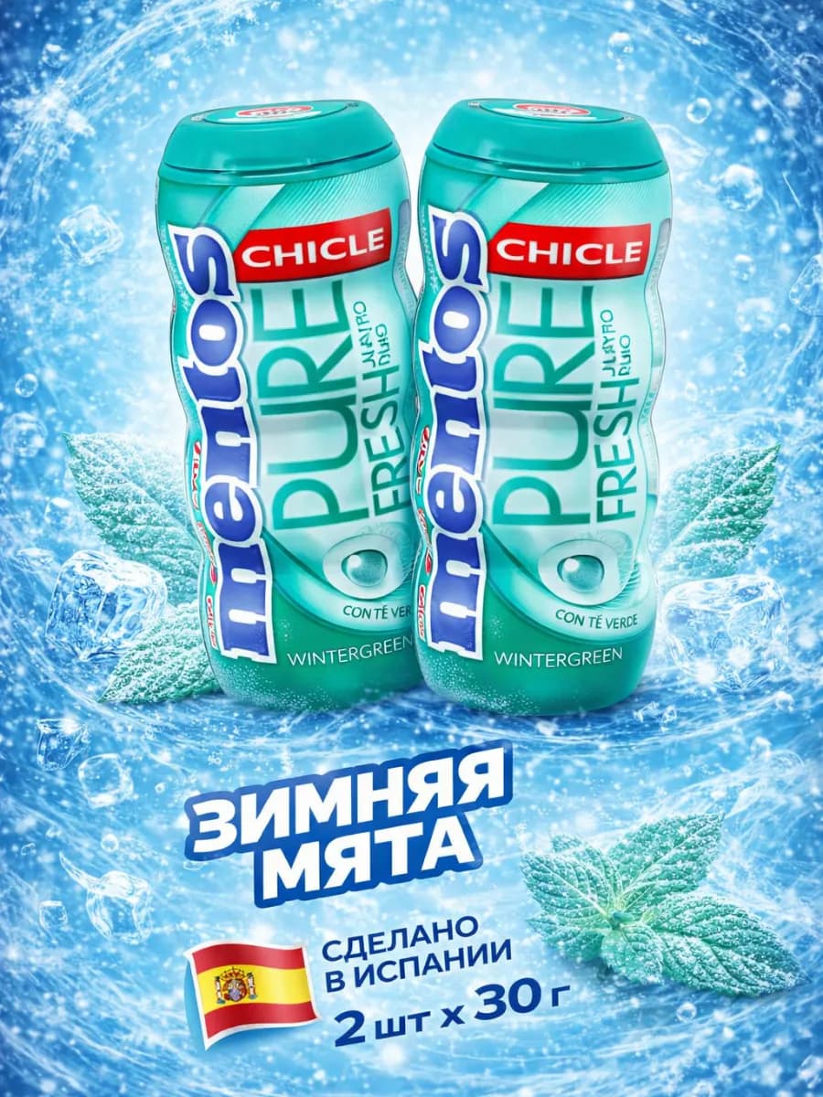 Жевательная резинка Ментос Pure Fresh Зимняя мята 30г x 2 шт