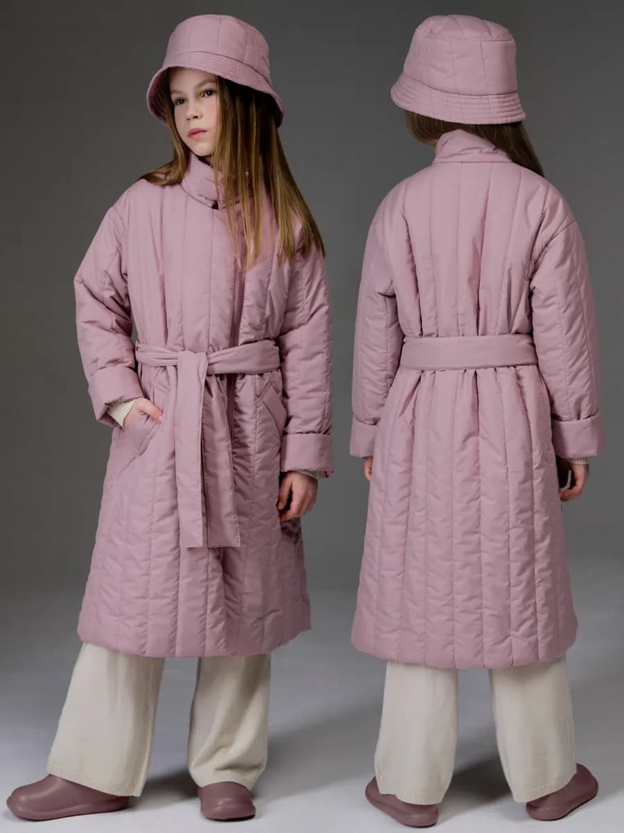 Пальто стеганое с поясом демисезонное RUNWAY