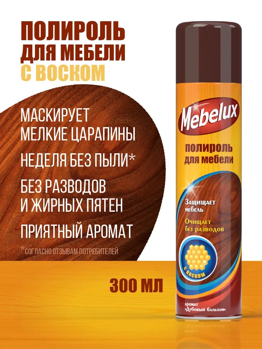 Полироль для мебели и пластика с воском 300 мл