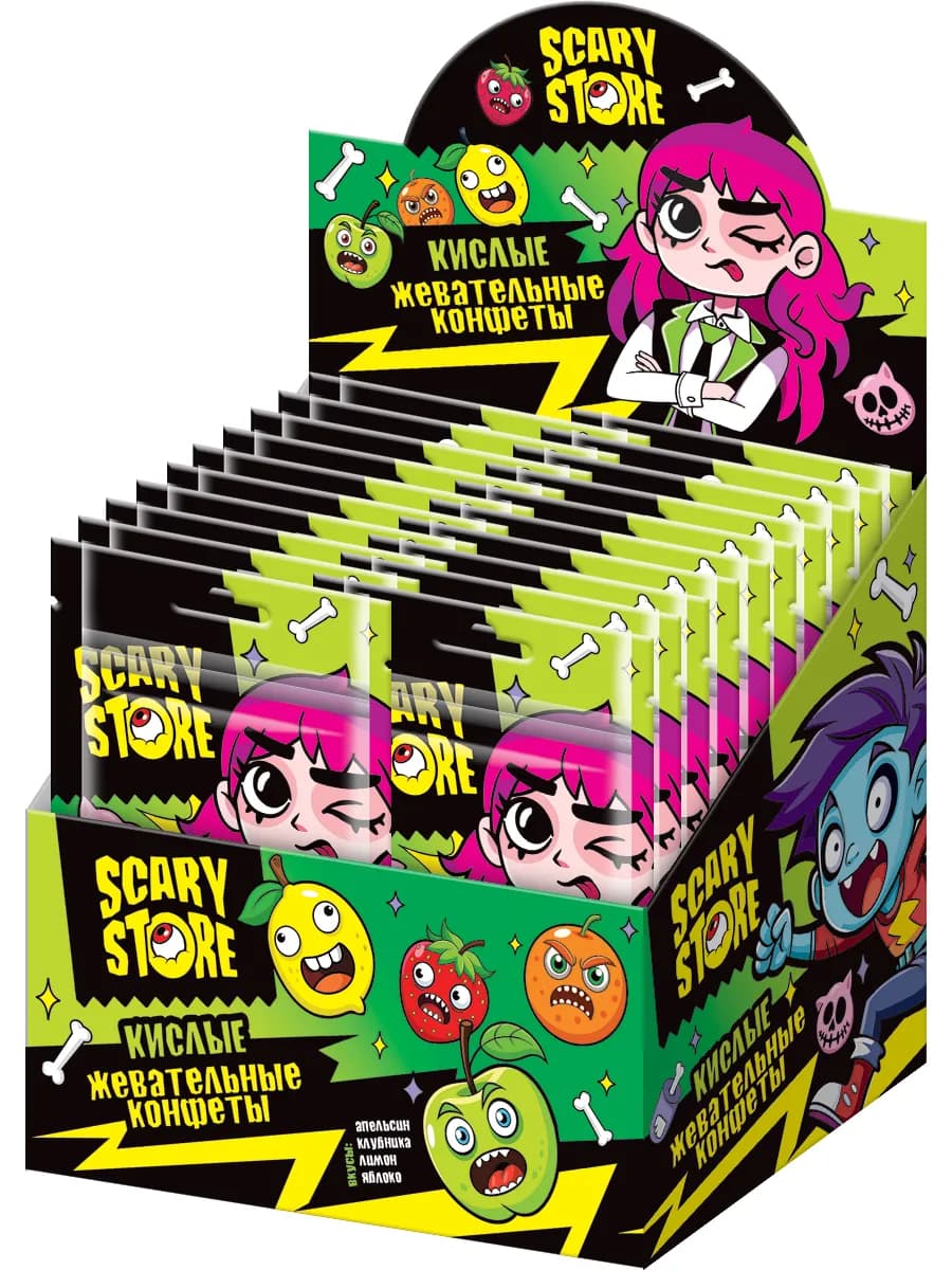 Жевательные конфеты кислые Scary Store, 30 шт по 11 г