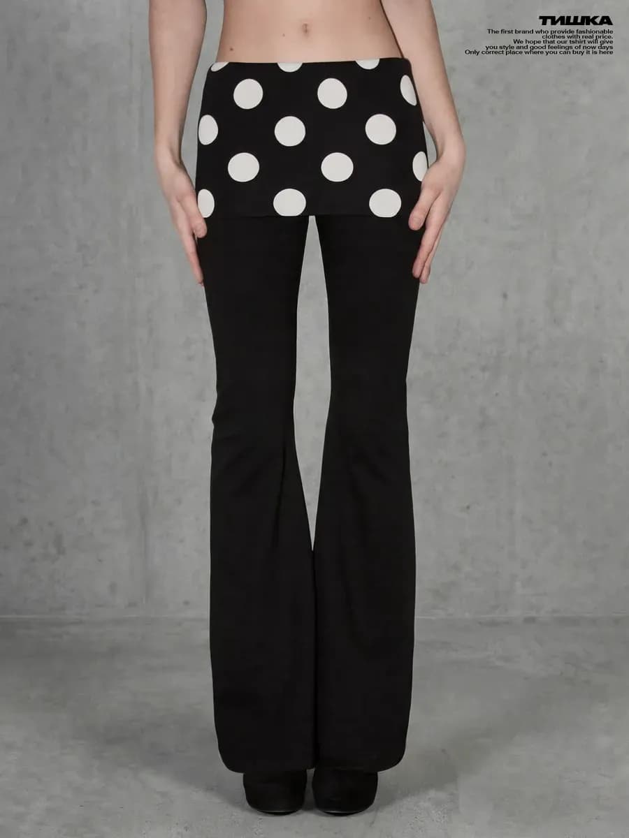Обтягивающие штаны клеш с широким поясом polka dot