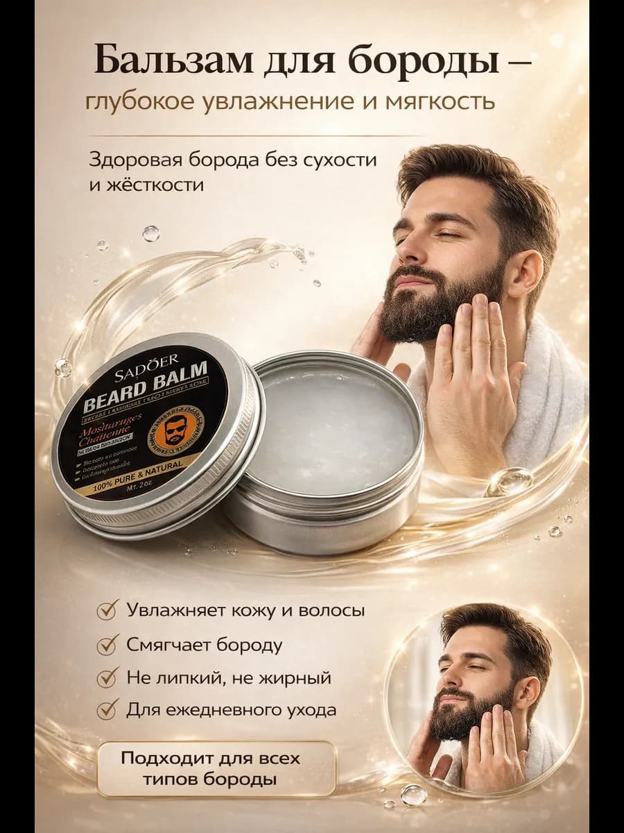 Бальзам воск для бороды сакал смягчающий мужской