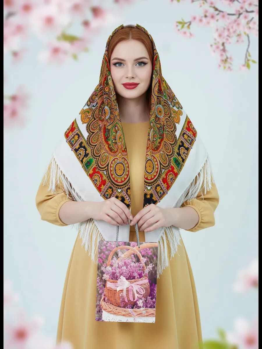 Платок шаль русский народный на пасху в храм готовый подарок