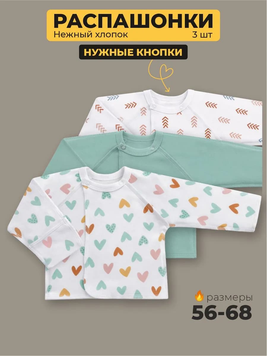 Распашонки для новорожденных набор 3 штуки